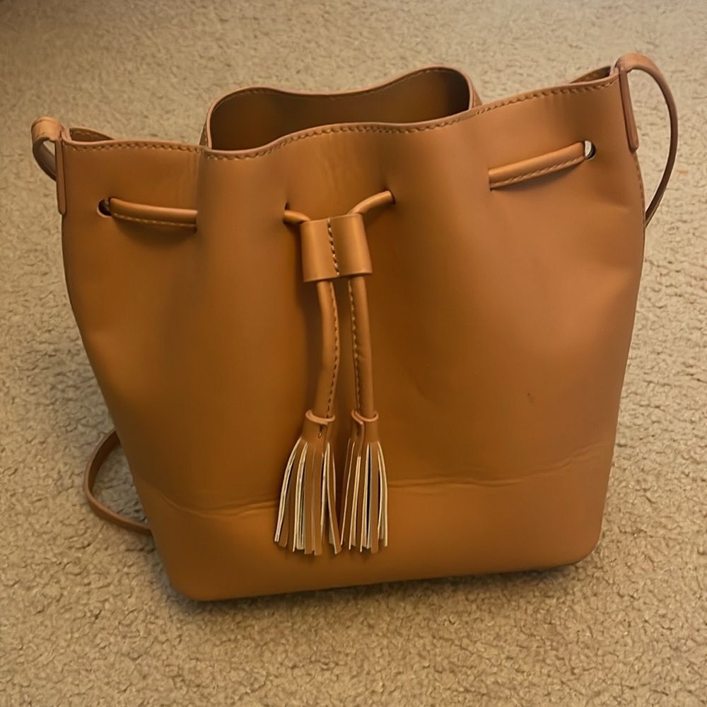 J. Crew Womens Tassel Drawstring Crossbody Bag Camel Brown L1858 Bohemian - Picture 2 of 6